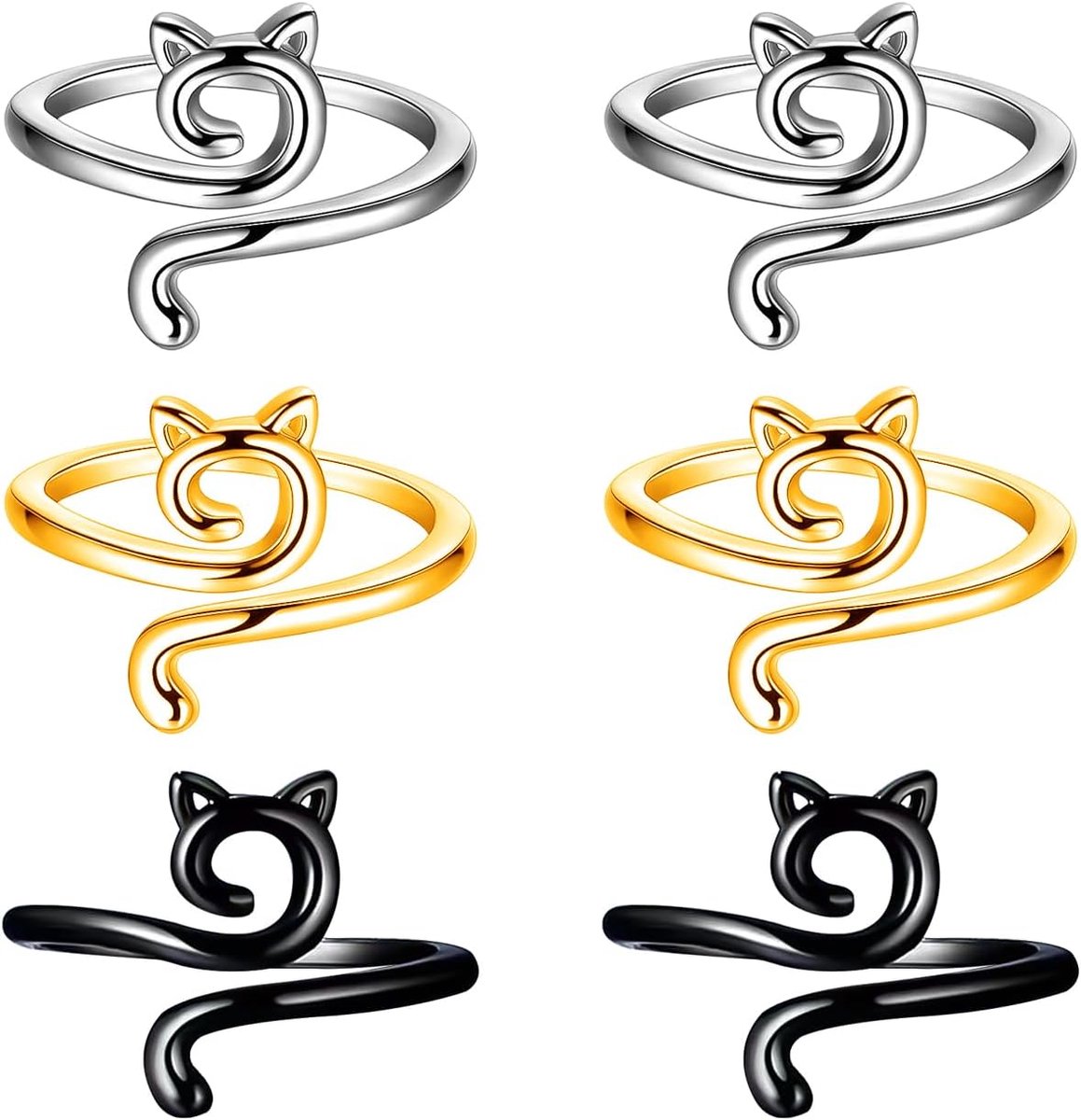 Haaknaalden, kattenpatroon, decoratieve vingerhaken, verstelbare ringen, breinaalden