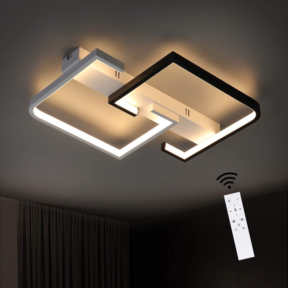 plafondlamp LED plafondlamp dimbaar Moderne woonkamerlamp zwart en | wit 35W gemaakt van aluminium voor slaapkamer keuken woonkamer studeerkamer hal balkon met afstandsbediening kleurverandering