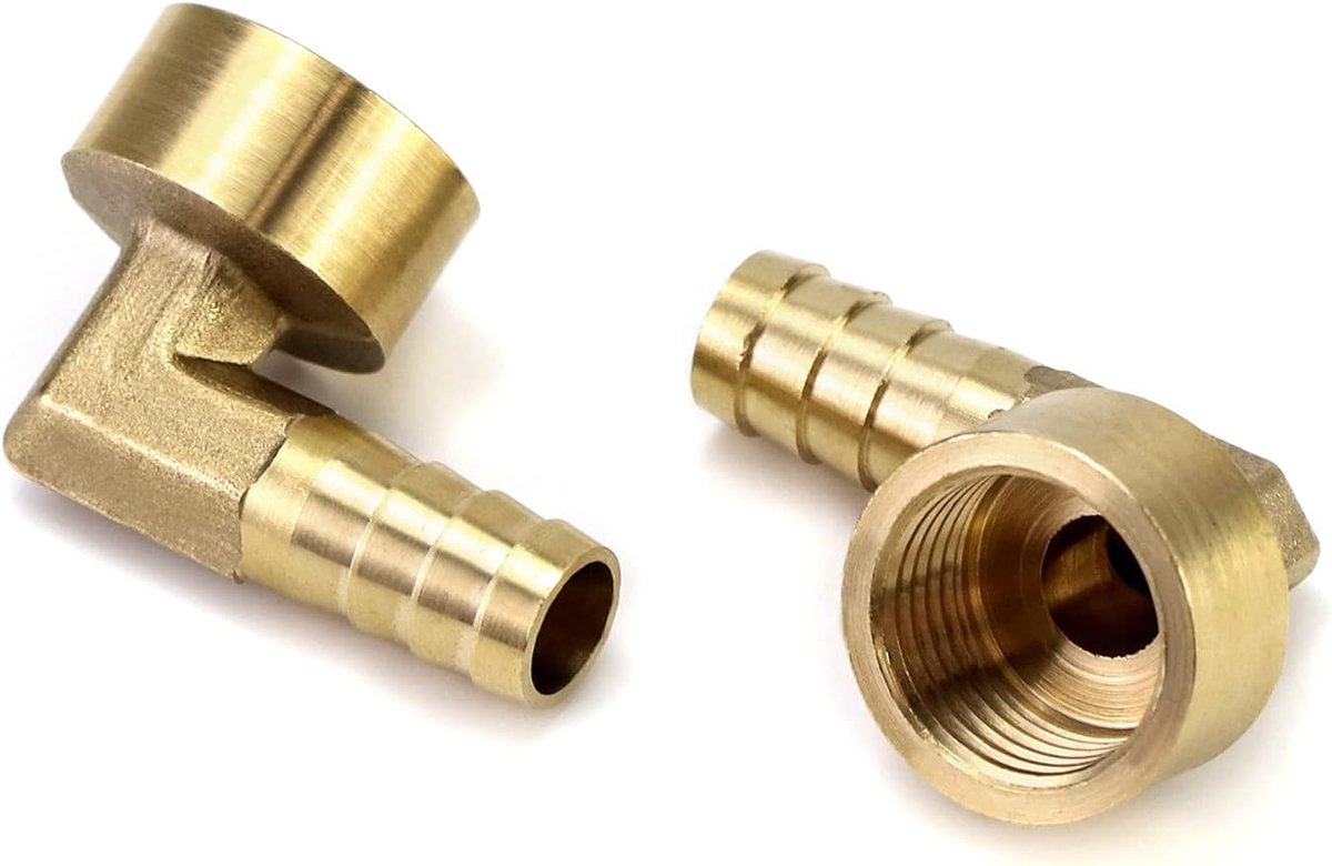 90 graden bocht messing, messing slangmondstuk, 12mm x G1 / 2, 2 stuks