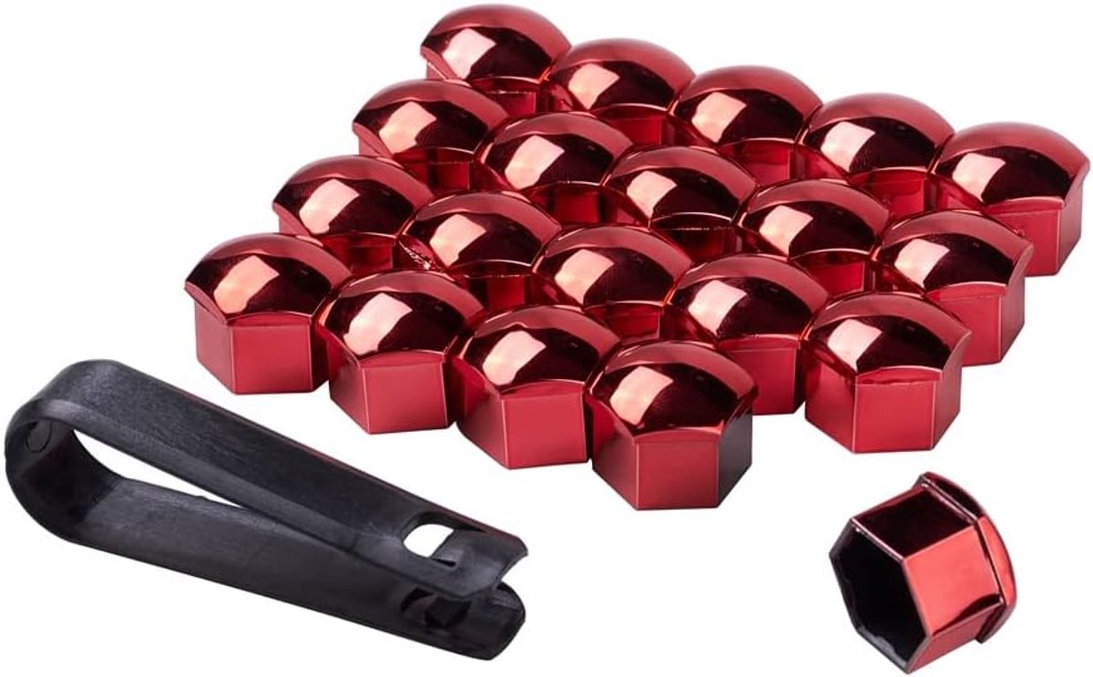 20 stuks wielmoerdoppen, universele bandenmoerhoezen, wielbout moerdoppen, hoezen met verwijderingsgereedschap voor auto's (rood, 17 mm)