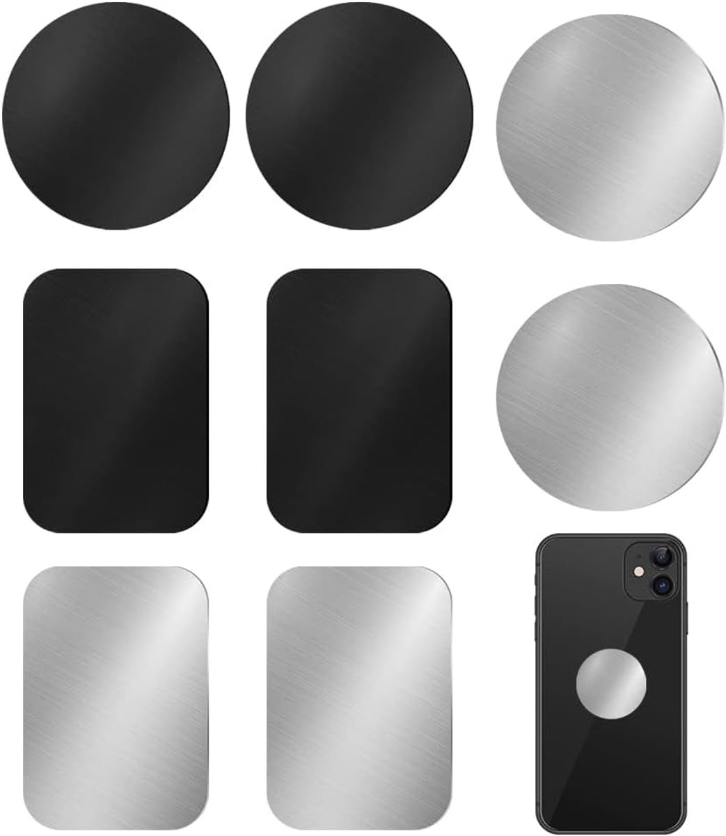 magnetische telefoonhouderplaten, 8 stuks, metalen plaat voor mobiele telefoonhouder in de auto, sterke zelfklevende magneten, ronde rechthoekige vervangingsmetalen stalen plaat