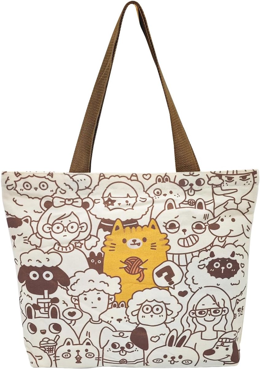 Jute tas bedrukt vintage, stoffen tas bedrukt oversized katoenen tas bedrukt met ritssluiting, draagtas canvas boodschappentas met binnenzak, voor shopper, dagelijks gebruik