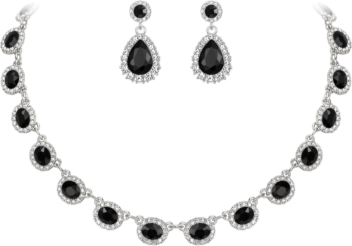modesieraad, ovale kristallen kraag, statement, halsketting, druppelvormige oorbellen, bruiloft-sieradenset voor dames, bruid, bruidsmeisjes