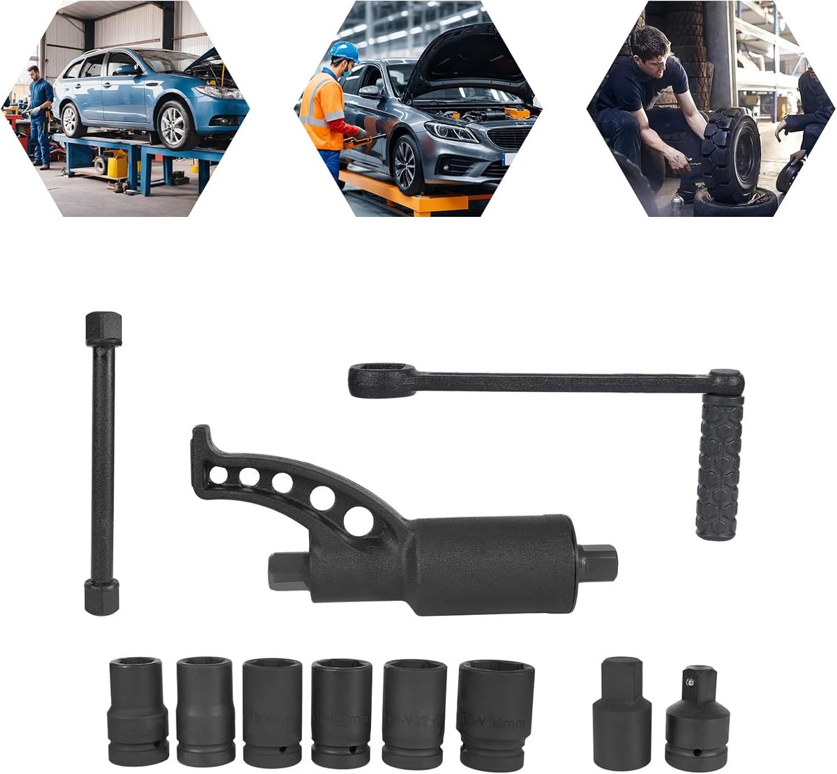 Momentsleutel 21 mm/24 mm/27 mm/30 mm/32 mm/33 mm/38 mm/ momentversterker met adapterverlenging en koffer voor auto, vrachtwagen, graafmachine, tractoren