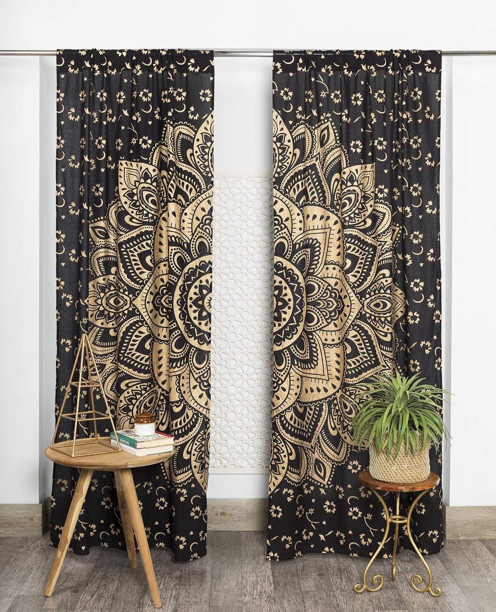 Handicrafts Indian Hippie Bohemian Mooie Passie Ombre Kleur Mandala Gordijn Panelen Zwart Goud