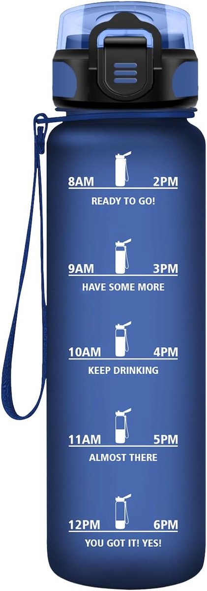 Drinkfles sport, 500 ml, lekvrij, kunststof, waterfles, drinkfles, geschikt voor koolzuurhoudende dranken, sportfles voor fiets, kinderen, school, fitness, yoga, marineblauw