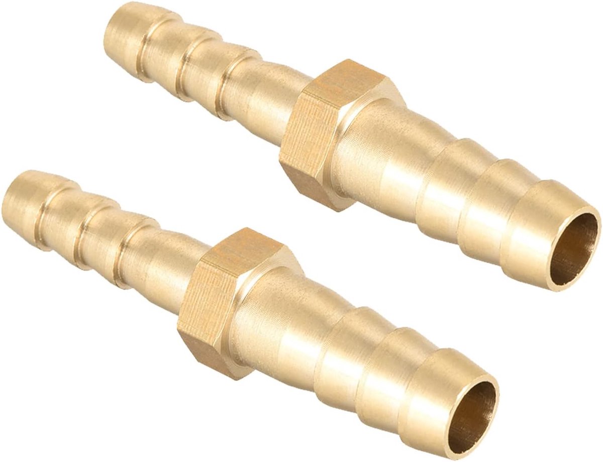 8 mm tot 6 mm Dia rechte messing barbslang verloopstuk x 2 stuks rechte adapter voor slangaansluiting, [vergulde toon]