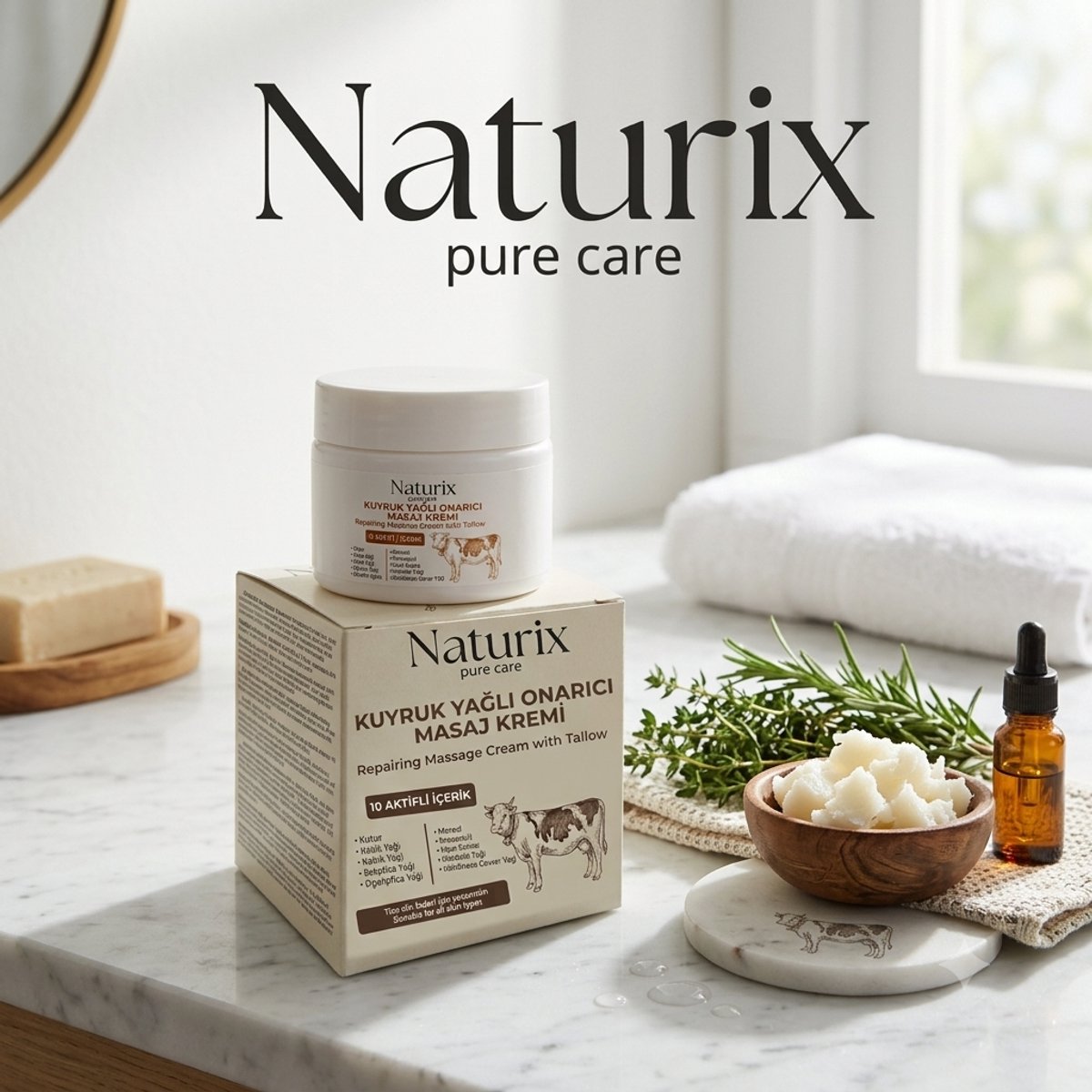 Naturix Staartvet Crème - Kuyruk Yağı Kremi - Voedende & Verzorgende Body Butter Massage crème - Verzorgende Balsem voor de Huid - 100ml - Massage crème