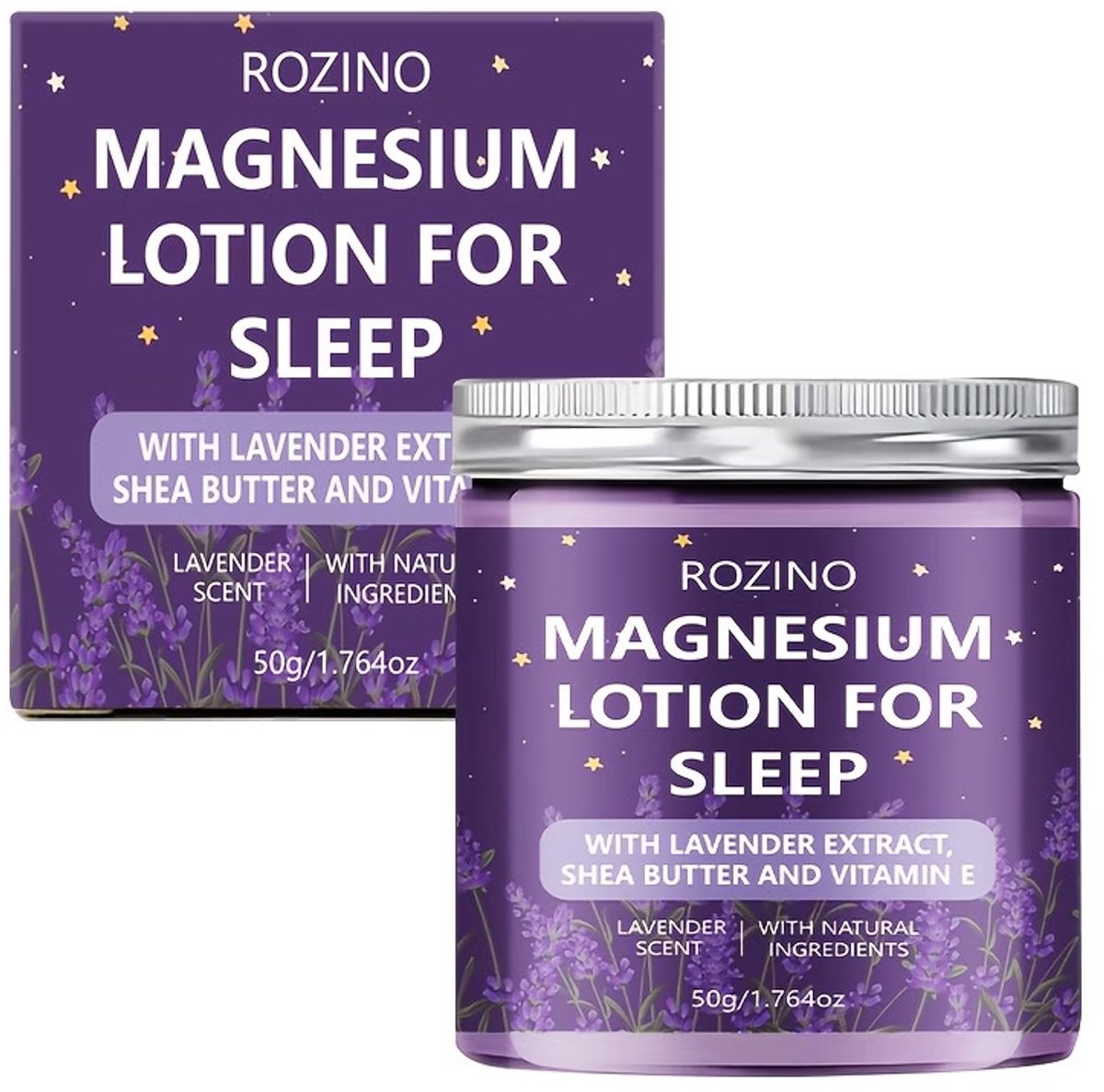 Magnesium Slaapcrème 50g – Magnesium Body Lotion met Lavendelextract, Sheaboter & Vitamine E – Hydraterende Nachtcrème