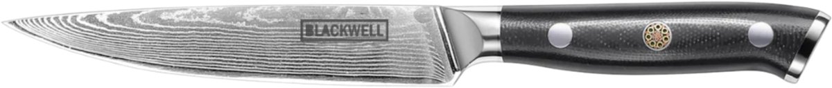 Blackwell Officemes Damascus Zwart - Japanse Stijl 12,5 cm Lemmet - 67 Lagen Damaststaal Met VG10 Kern - Ergonomisch Handvat