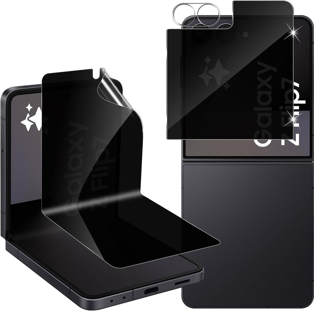 SnelShoppen - Holilo TPU Anti-Spy Privacyfolie voor Samsung Galaxy Z Flip 7 5G - 9H Anti-Kras Beschermfolie + Camera Pantserglas [1+1+1 stuks] - Lucht