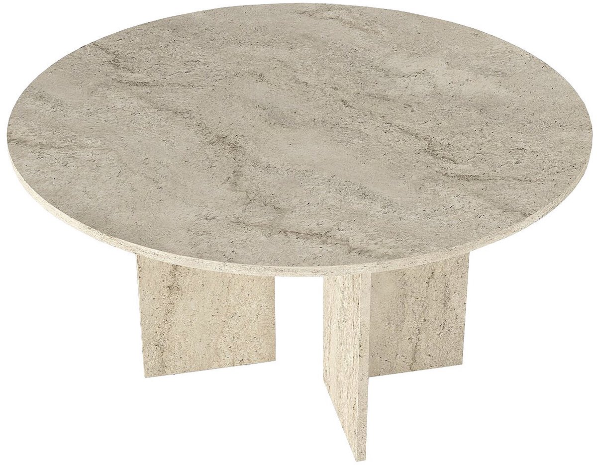 Vente-unique Ronde eettafel voor 6 personen - Beige travertijneffect - TOPANIA