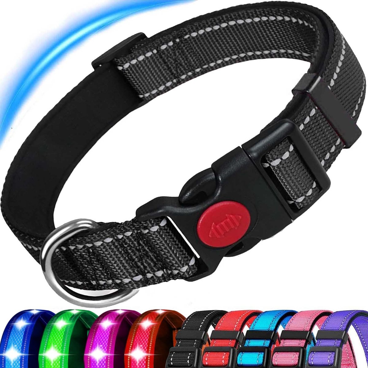 SnelShoppen - Hondenhalsband Reflecterend Verstelbaar met Zachte Neopreen Voering, Duurzame Nylon Hondenhalsband voor Puppy, Kleine, Middelgrote en Gr