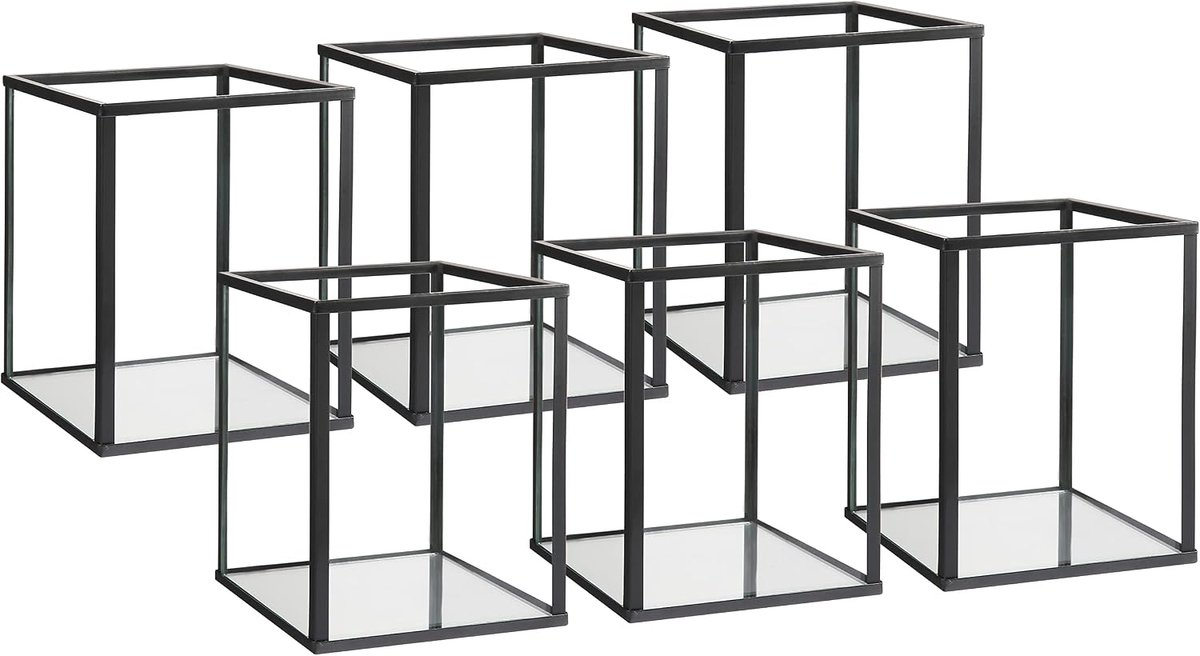 Kaarsenhouder set van 6 - zwarte glazen hurricane - unieke vierkante vorm - perfect voor bruiloften - SnelShoppen