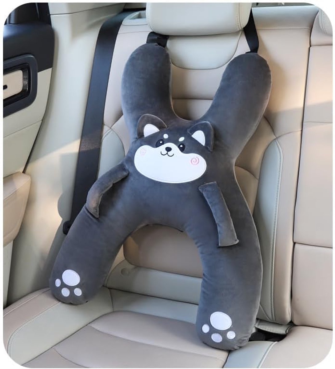 KZQ H-vormig reiskussen voor kinderen met gordelhouder - Ergonomische neksteun voor auto vliegtuig trein en roadtrips - Comfortabel slapen onderweg - Grijs