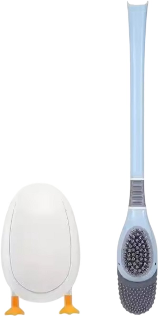 Eendvormige Toiletborstel met Houder – Siliconen Toiletborstel met Harde Borstelharen, WC Borstel, Toiletreiniger, Toiletborstelset voor Badkamer en Toilet - Blauw