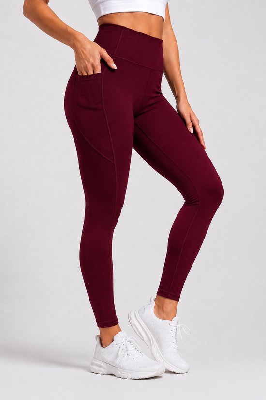 SparkNine Pacepocket dames sportlegging - met handige zakken - S - rood - hoge taille - elastisch - squatproof - niet doorschijnend — afbeelding 4