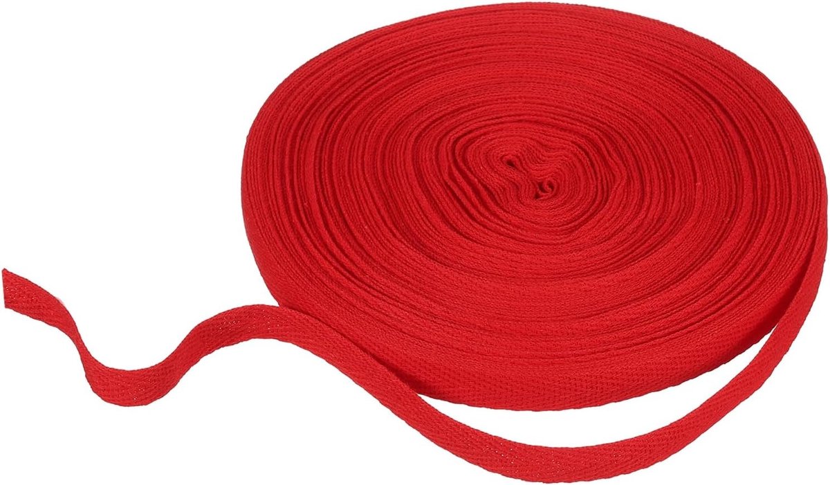 Keperstof katoenen lint 10 mm x 21 m visgraatband biasrol lint voor doe-het-zelf naaien geschenkverpakking, rood