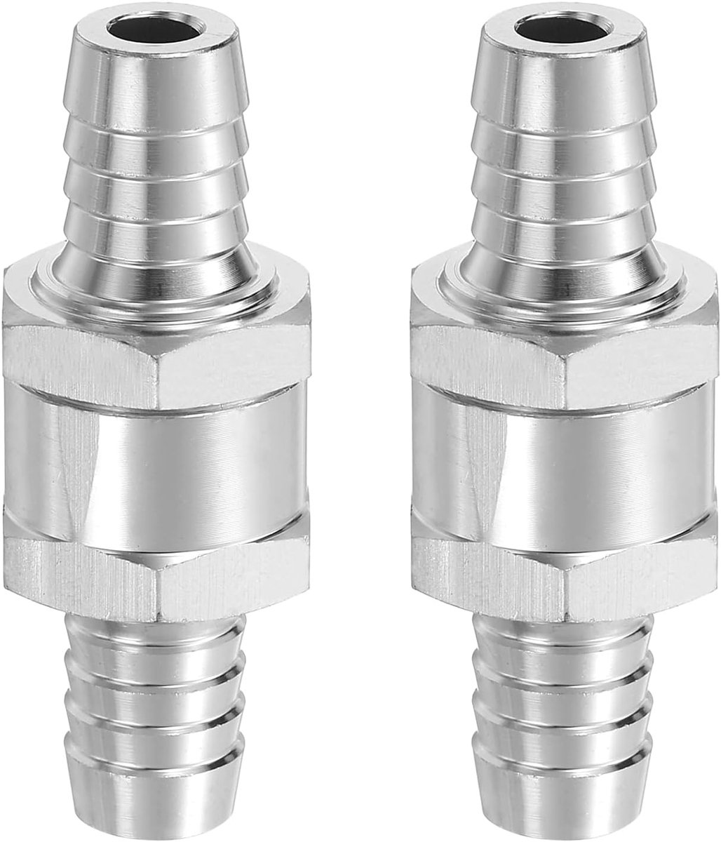 2 stuks 12 mm (1/2 inch) brandstof terugslagklep wegwerp terugslagventiel aluminiumlegering stuuraccessoires voor benzine, diesel, gas, olie, lucht, water, zilver