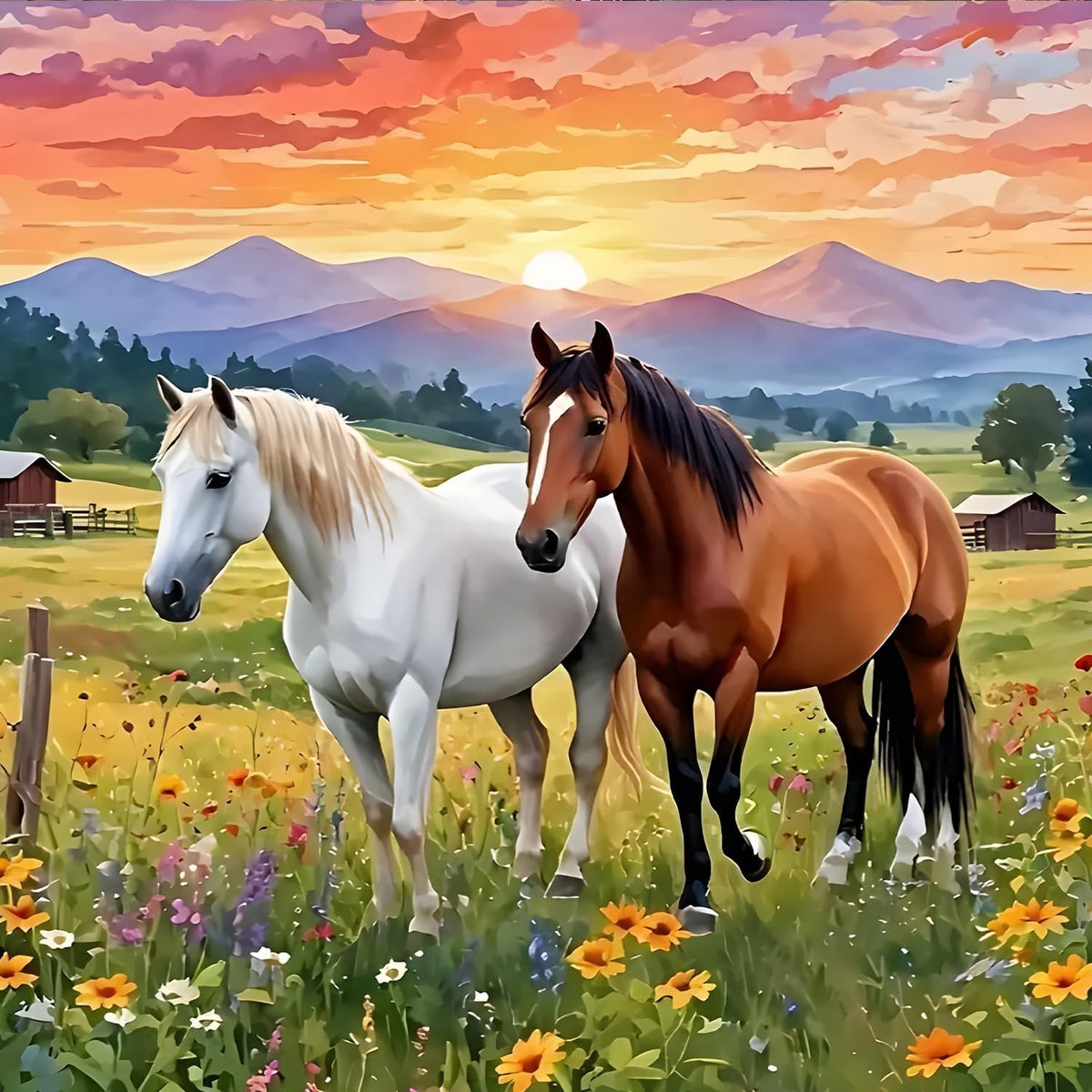 Doe-het-zelf 5D Paard Diamond Art Kits, Ronde Full Drill Sparkling Grassland Diamond Painting Picture, Zonsondergang Schilderij op Nummer Art Kits voor Volwassenen Beginners Thuis Muurdecoratie