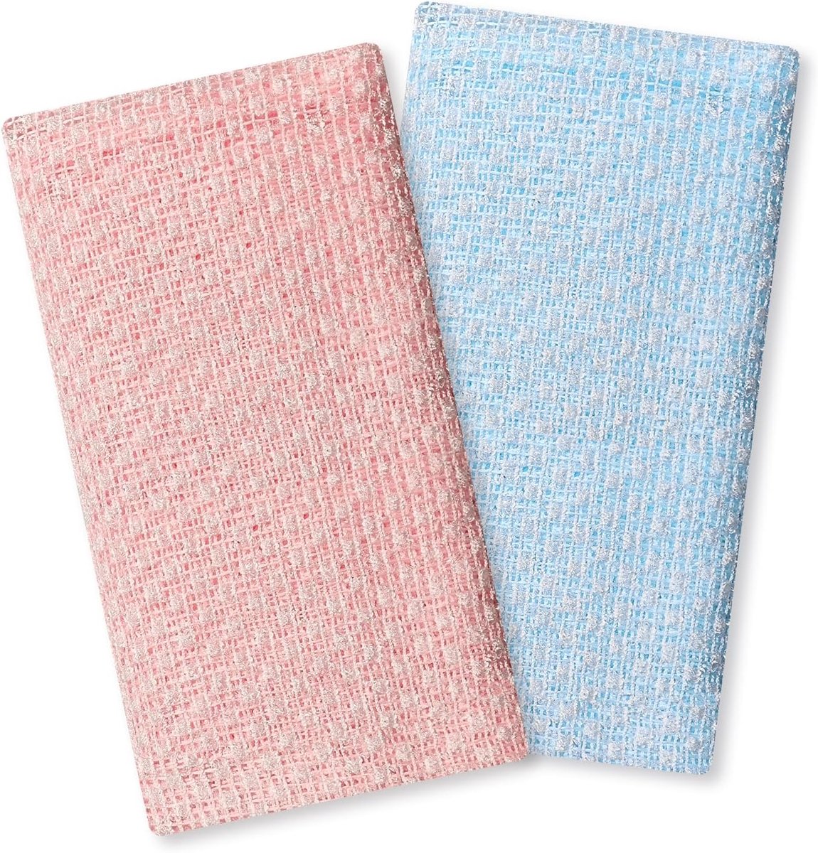 2 Exfoliërende Handdoeken, Extra Lange Exfoliërende Douchehanddoeken Rugscrubbers voor Gebruik in de Douche, Exfoliërende Rugscrubber voor Mannen en Vrouwen, Lichaamsreiniging (Blauw/Roze)