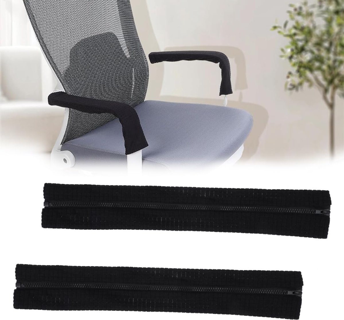 1 paar armleuningbeschermers voor bureaustoelen met ritssluiting, bureaustoelhoes, armleuningbeschermers, afneembare armleuningbeschermers, voor bureaustoel, zwart
