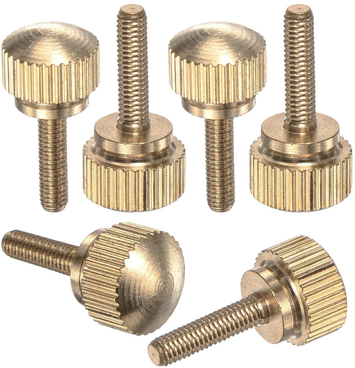 METERXITY 6 verpakkingen gestreepte draaiknopschroeven, M3 x 12 mm, ronde kop van massief messing met schoudergreep voor optische schroeven/pc-computer, gegroefde schroefdraadpunt