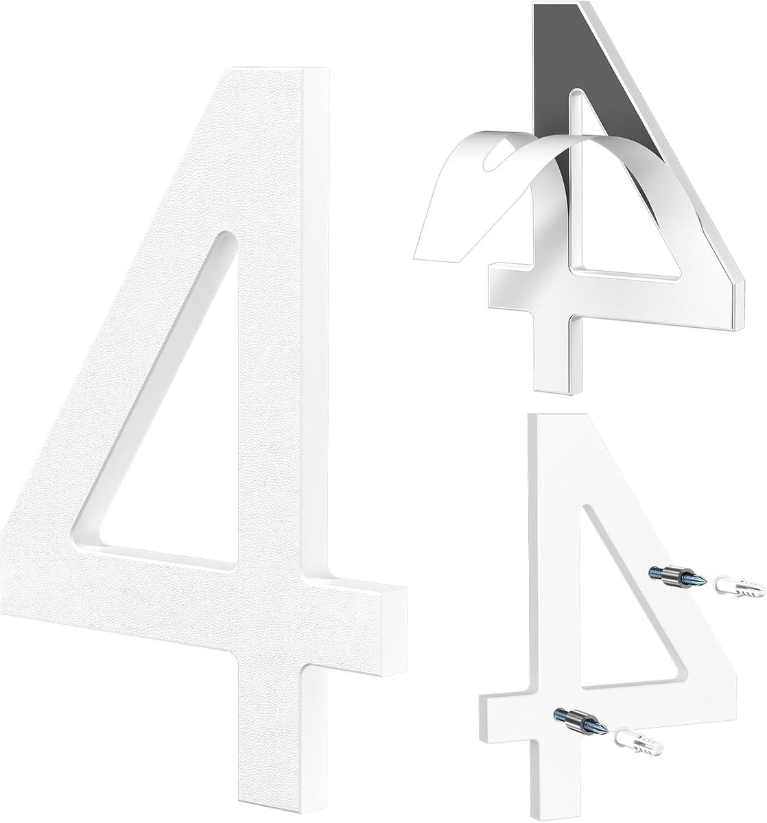 Huisnummer 15 cm wit, Zelfklevend of schroefmontage, modern ontwerp met zwevend 3D-effect, weerbestendige ABS voor buitenmuur of hek (4)