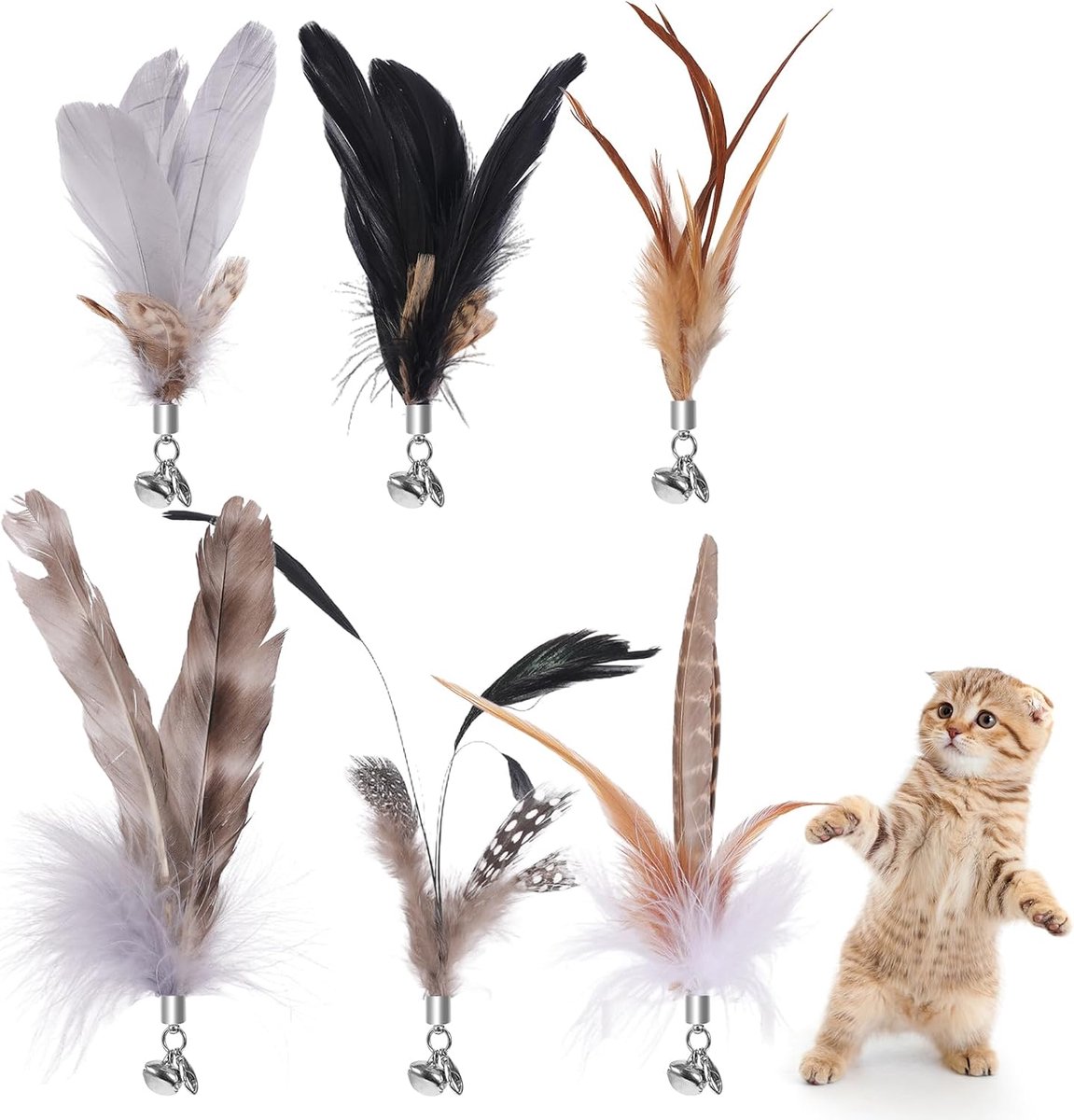 6 stuks kattenveren speelgoed met belletjes, kattenspeelgoed met veer, vervangende vullingen met bellen, sporter speelspeelgoed voor kitten of kat