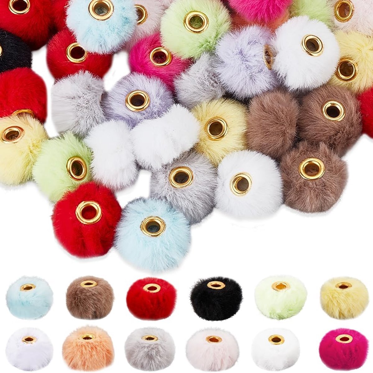 Kralen Pompom Faux Fur Pom Pom Kralen Bulk Kleurrijke Fluwelen Pluizige Zachte Imitatie Konijnenbont Ronde Decoraties Balpen Kraal voor Sieraden Maken Sleutelhanger DIY