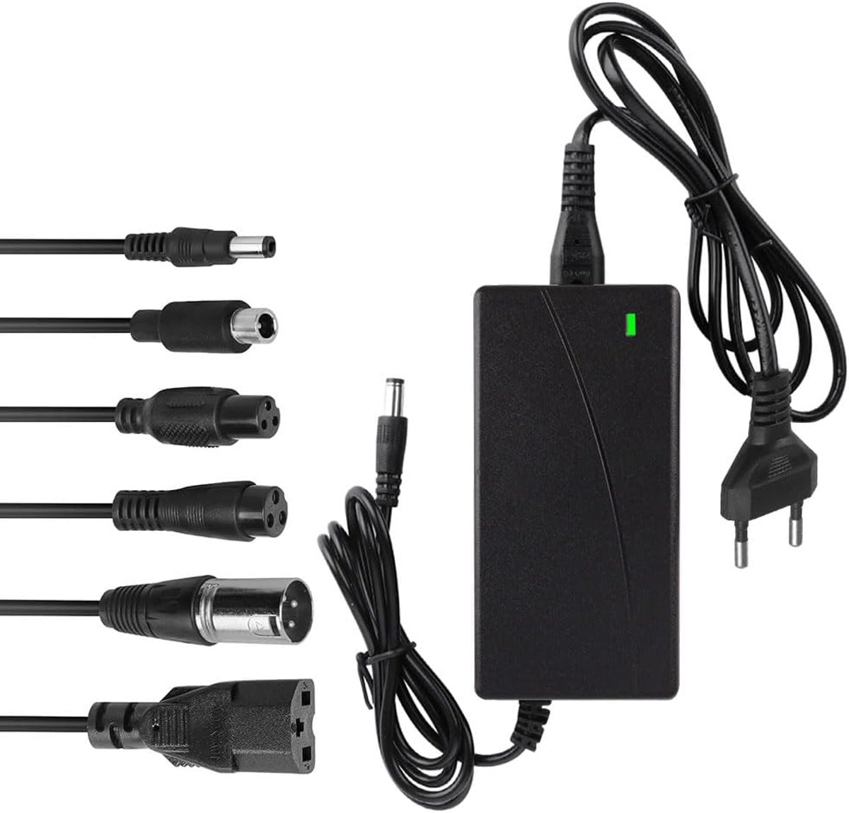 oplaadkabel, 42 V 2 A AC E-scooter, oplaadkabel, oplader voor scooter, e-scooter, oplader voor elektrische fietsen, met 6 aansluitingen, voor hoverboard, elektrische scooter (EU)