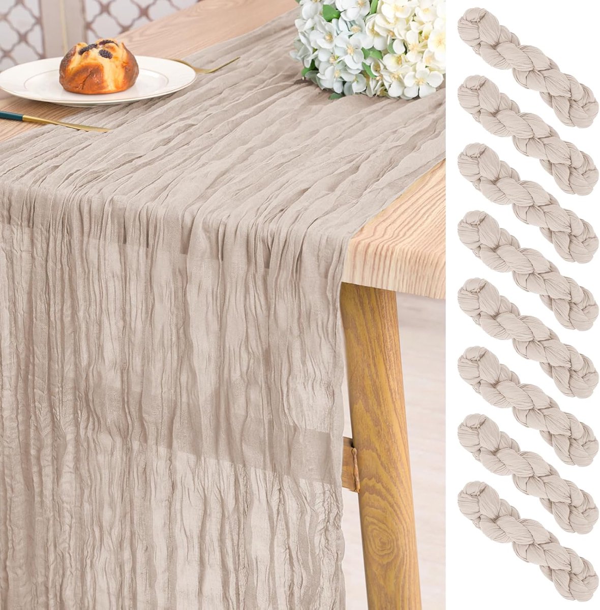 8 stuks kaasdoek tafelloper 3 m lang bruin grijs rustiek gaas boho bruiloft tafellopers 55 x 300 cm voor bruiloft, bruidsdouche, feest, banket decoratie