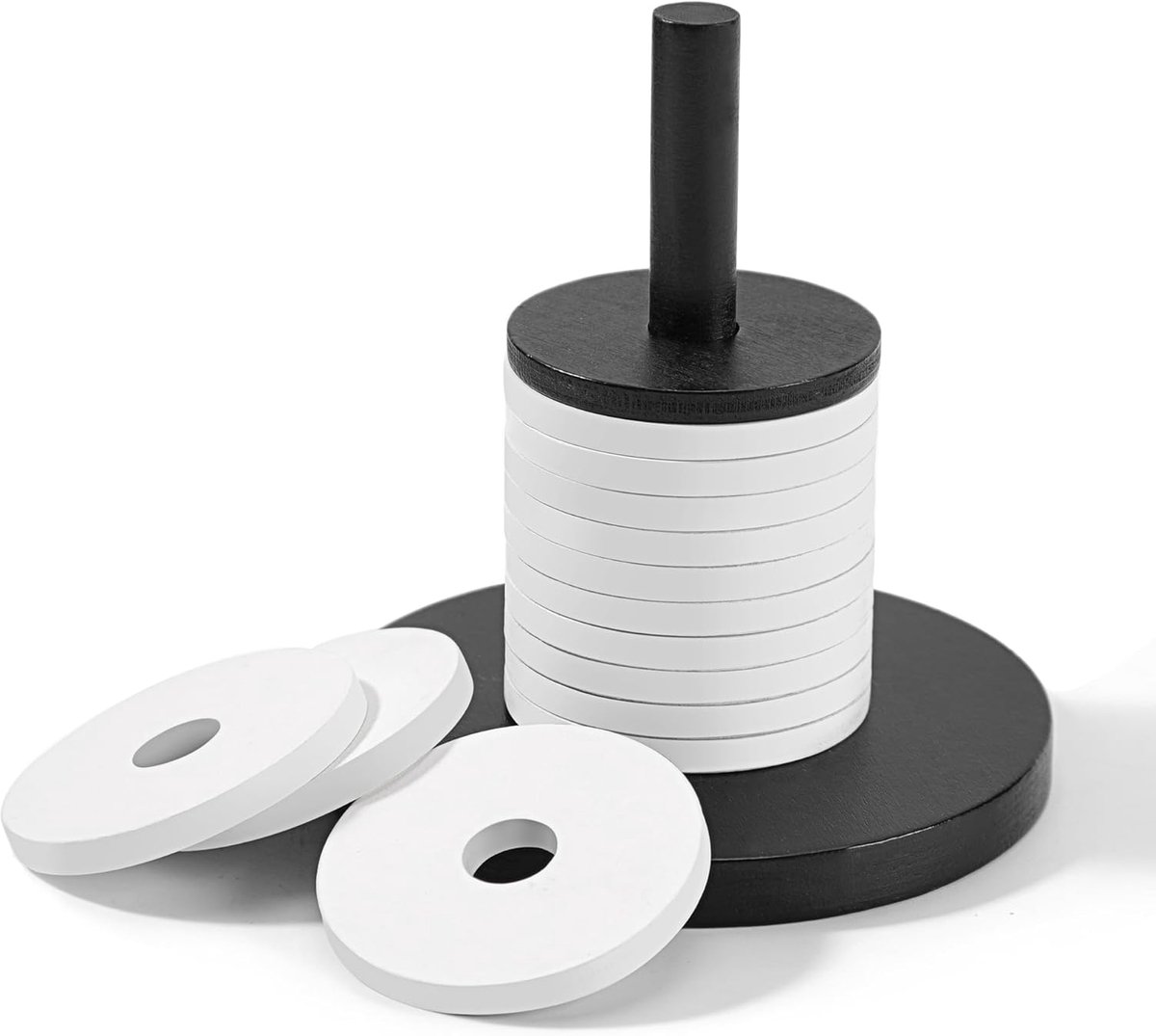SIM FITNESSX Schoksbestek, hout, schokken, set met 14 schijven, 13 wit + 1 zwart en standaard, schoksbestek voor Jule, Meiern, Maxen, morkels