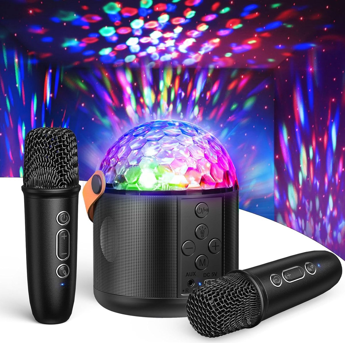 Karaoke Machine met 2 Karaoke-microfoons, voor Kinderen en Volwassenen, Cadeau Speelgoed Jongen 3-15 Jaar, Draagbare Bluetooth-luidspreker Met Discolicht, Ideaal voor Feestjes en