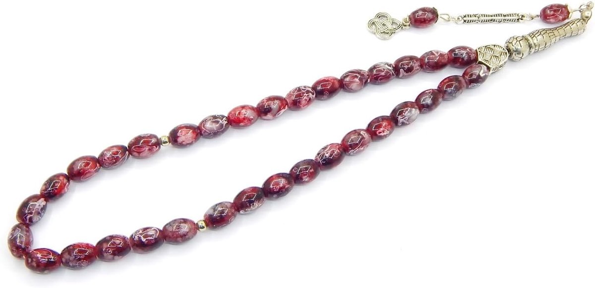 Kralen ovaal 12 x 8 mm glas Misbaha Tasbih Tespih moslim rozenkrans islamitische gebedskralen Dhikr Zikr Subha 31 cm marmeren look edelsteen effect