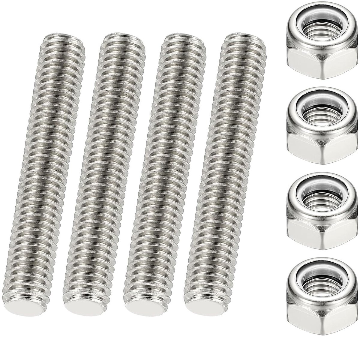 3/8"-16 UNC Volledige Draadstang 50 mm Lengte 304 Roestvrij Staal Rechts Draad Schroefstang Met Moeren Voor Buisklemmen Ophangingen U-bouten 4 Stks