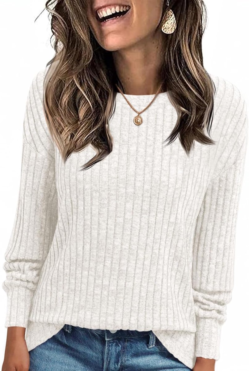 Bell Damesshirt met lange mouwen, lichte gebreide trui, Henley shirt, Dressy, casual, ronde hals, sweatshirt, losse pasvorm, tuniek,