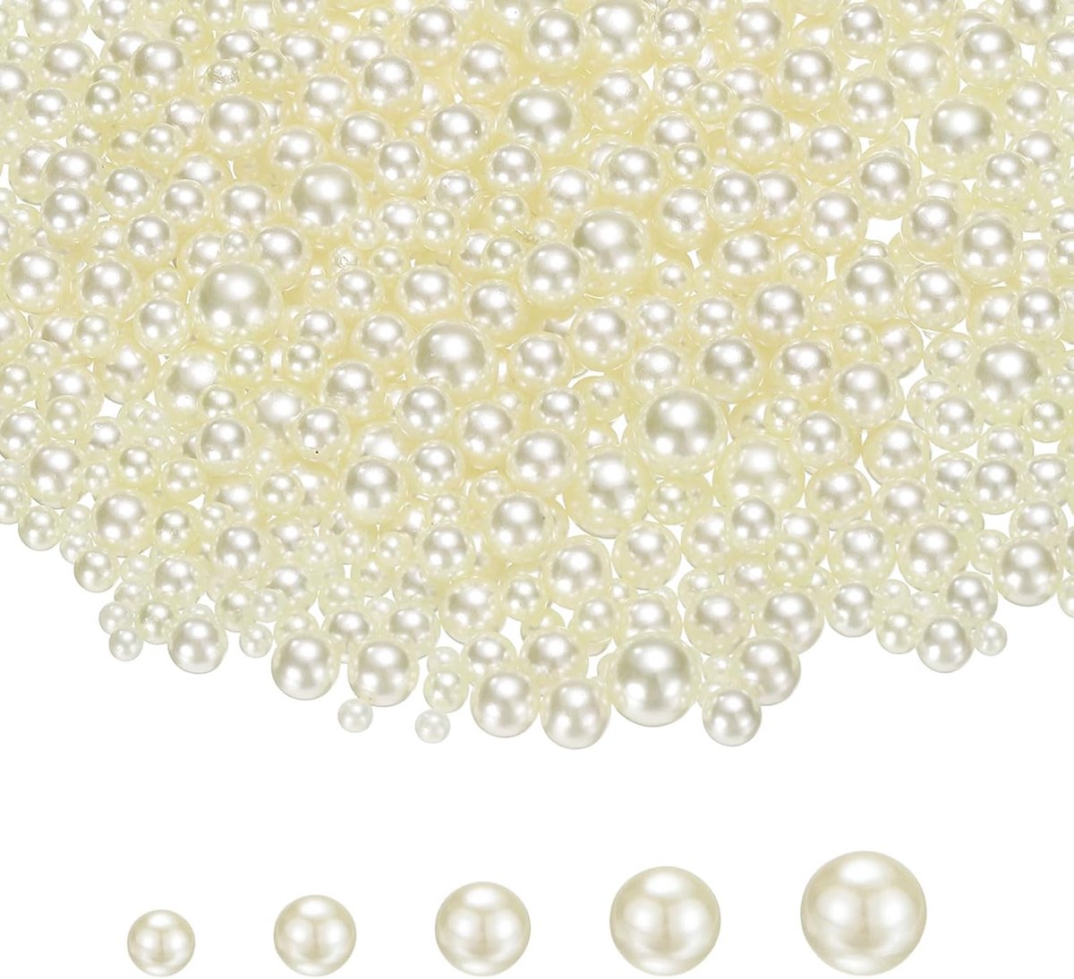 1000 Stuks Geen Gat Parels, 3Mm 4Mm 5Mm 6Mm 8Mm Mini Ronde Faux Parel Voor Kunstambachten Sieraden Maken Nail Vaas Filler Verjaardag Bruiloft Feest, Crème