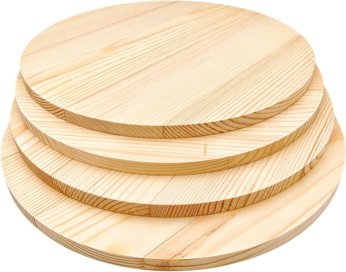4 stuks grenen cirkel plaquettes, 25x1cm blanco onafgewerkte ronde houten cirkel plaquettes voor ambachtelijke projecten, graveren, houtbranden, schilderen