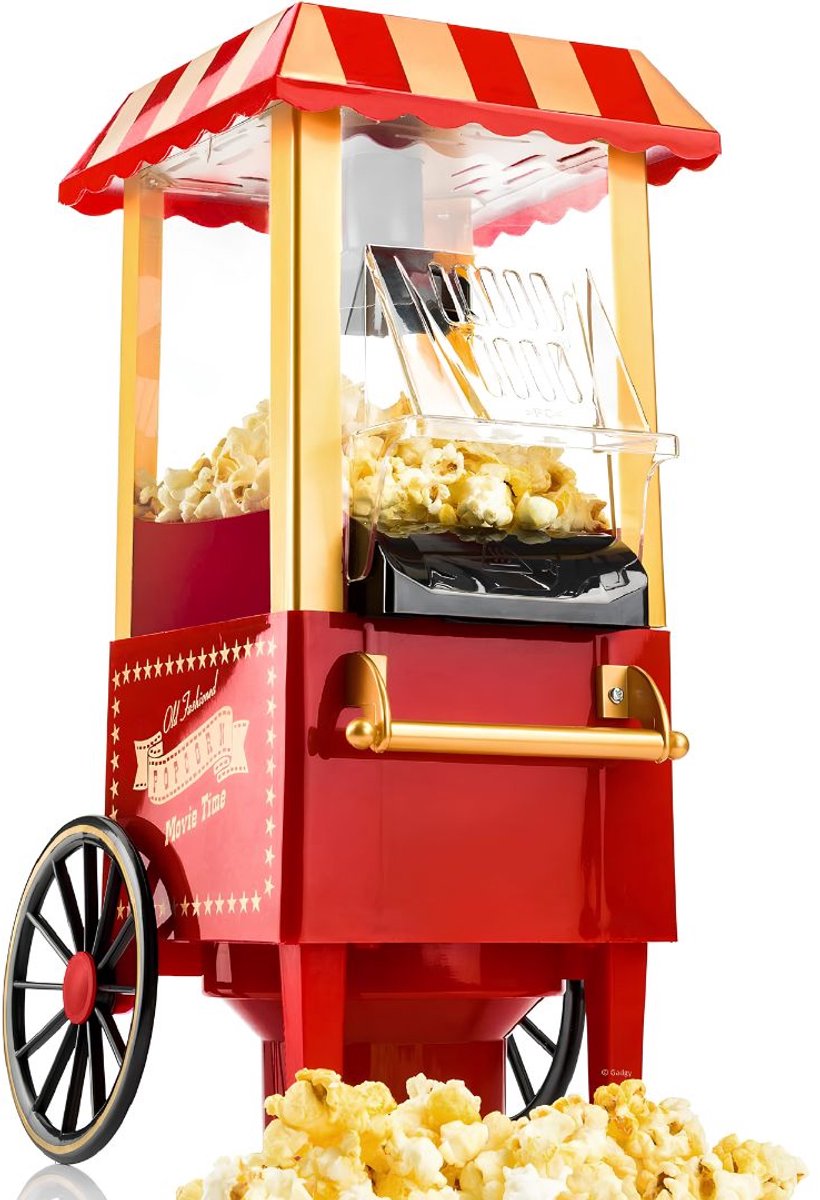 Lìon® Popcorn Machine - Popcorn Machine zonder Olie - Hetelucht Popcornmaker - Rood - 39cm x 18cm x 18cm