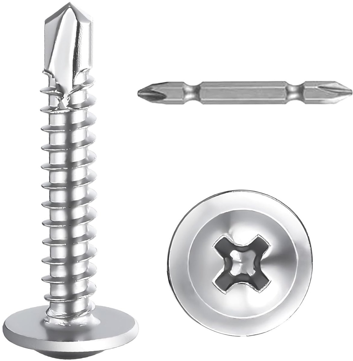 50 stuks Zelftappende Schroeven,M4.8x16mm Plaatschroeven, Boorschroeven 410 Roestvrij Staal, M4.8 Kruiskop, Metalen Schroeven met Schroevendraaierbit voor Staal