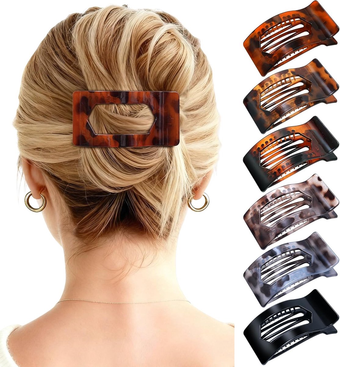 6-pack Platte Haarspeldjes Voor Vrouwen, Sterke Franse Platte Haarspeldjes Voor Dik en Dun Haar | 3,94 inch Antislip Grote Vierkante Platte Haarspeldjes (Gepolijste schubben)
