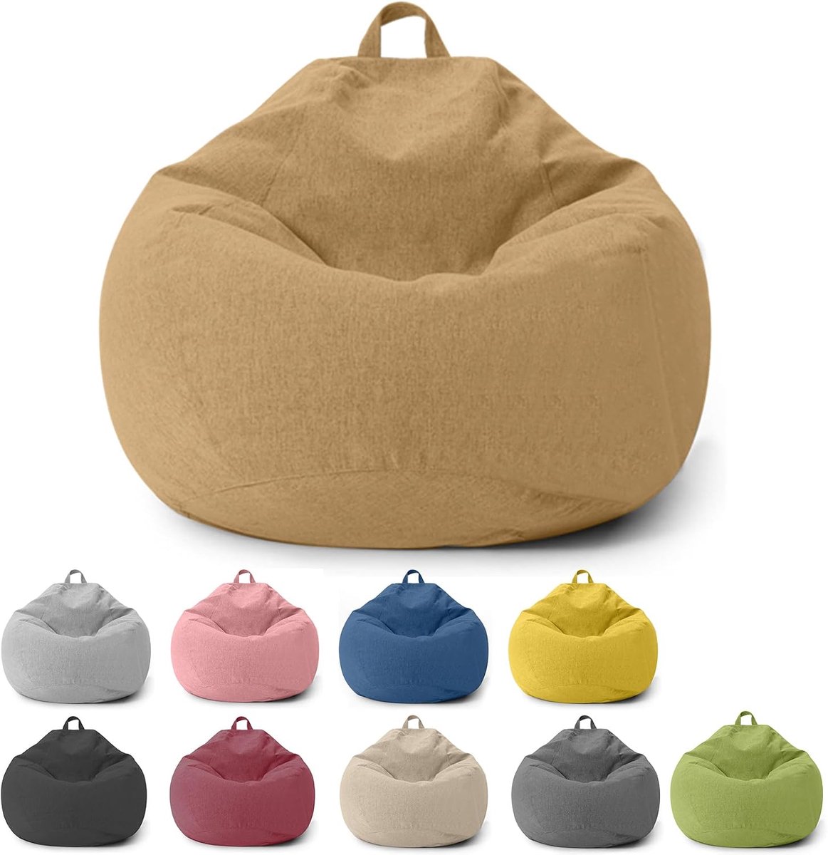 Zitzak voor kinderen en volwassenen, alleen overtrek (zonder vulling), zitzakstoel voor slaapkamer, kantoor, woonkamer, terras (Lichtbruin)