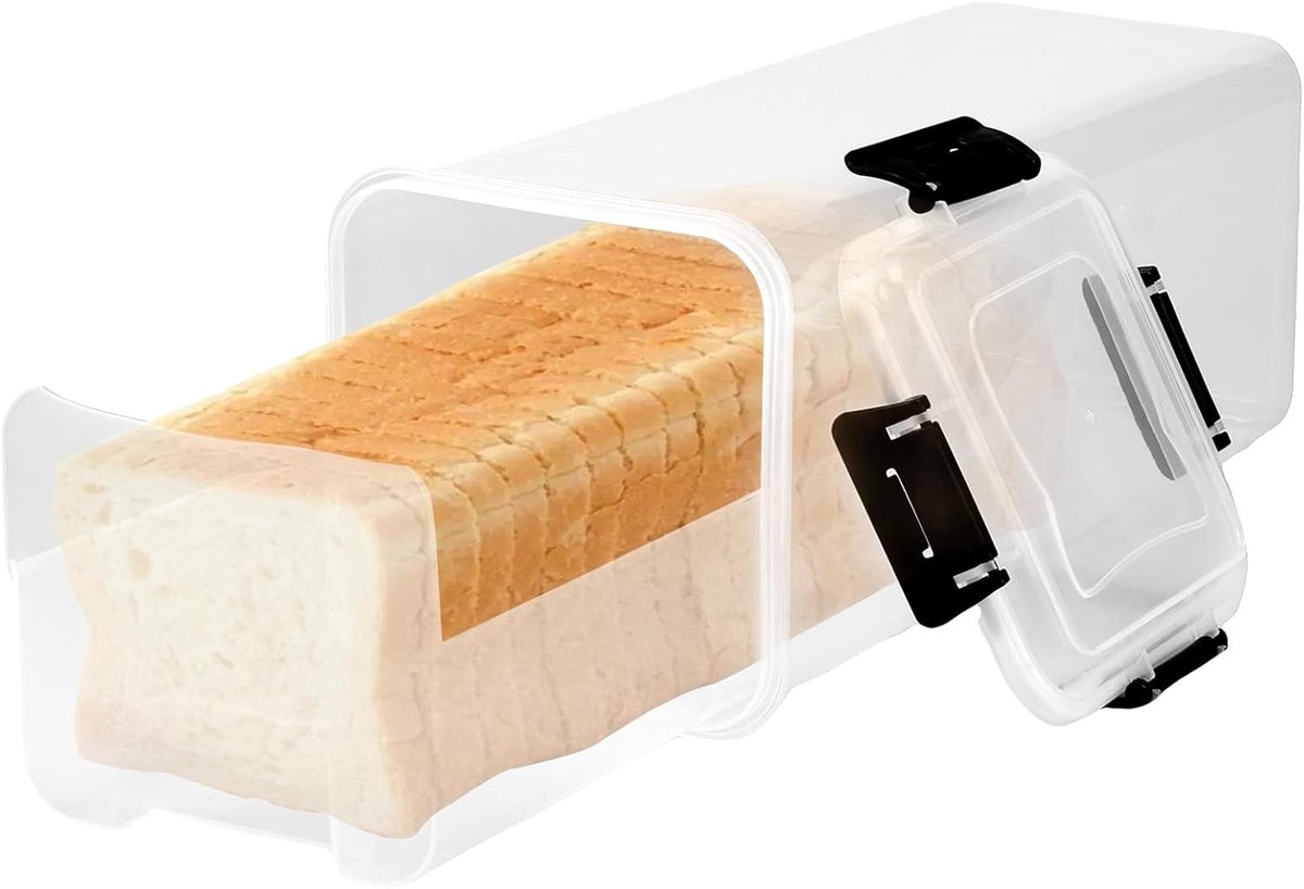 34 x 14 x 14 cm, BPA-vrij, broodtrommel met lade, siliconen afdichtring, toastbroodbox, transparant, broodopbergdoos voor brood, baguettes, pasta, muesli, zoetwaren, meel