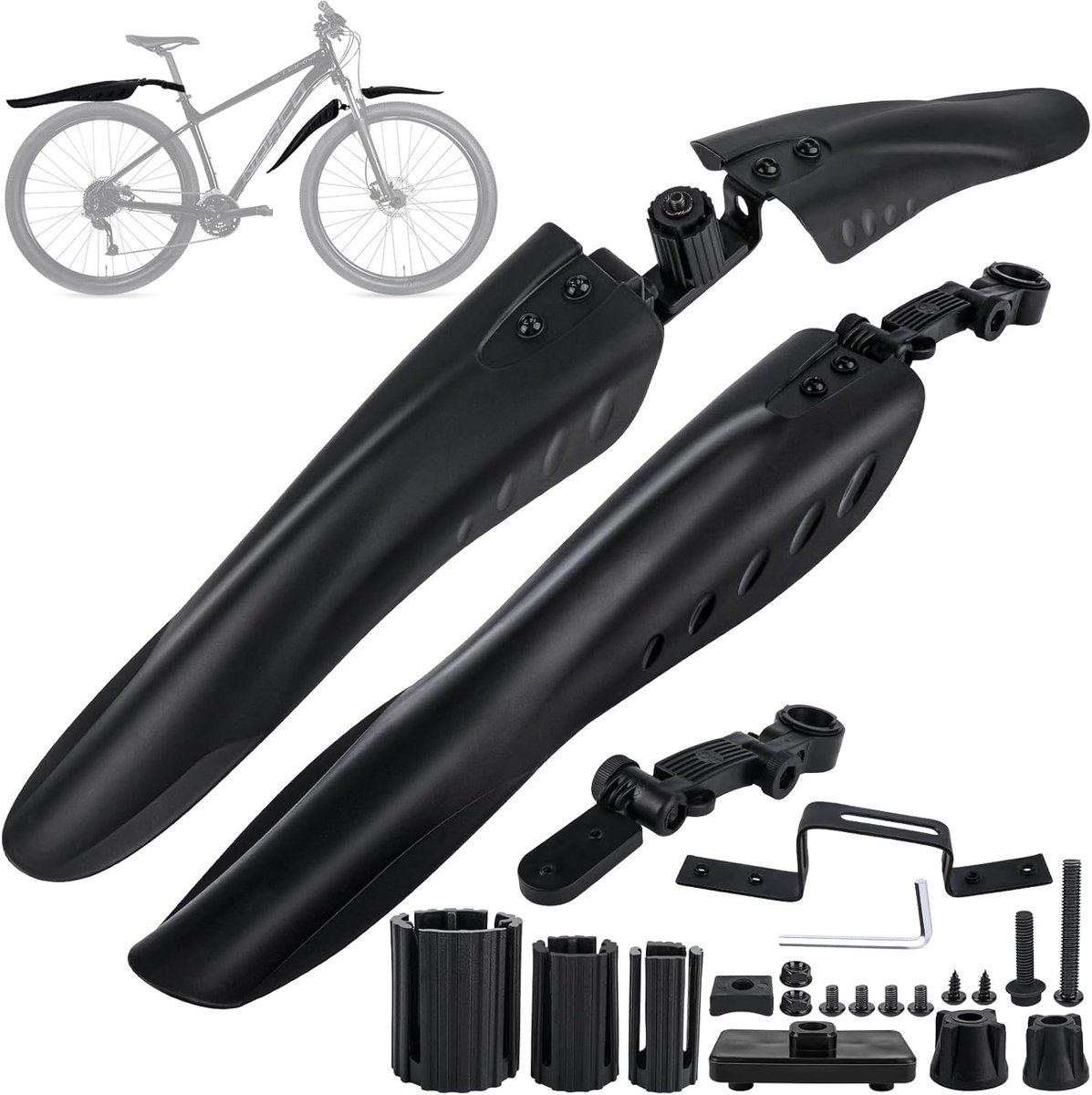 Spatbordenset, universeel verstelbaar, spatborden voor fiets, 24-28 inch, mudguard voor en achter voor mountainbike, racefiets (zwart)