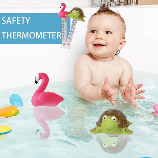 drijvende zwembadthermometer met touw, drijvende waterthermometer, voor binnen en buiten, aquaria, visvijvers (flamingo + schildpad) — afbeelding 3