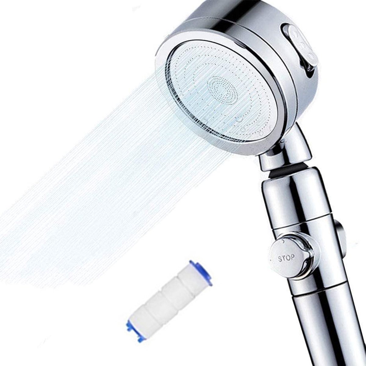 carmdering - Hogedruk Douchekop met Filter - Handdouche met 3 Straalstanden - Waterbesparend - Waterstopknop - 360° Draaibaar - Universele 1/2 Inch