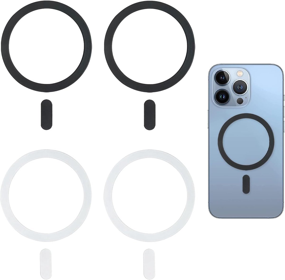4 stuks universele ringstickers, compatibel met ring, verbeterde lading en accessoirehouder, eenvoudige installatie, geoptimaliseerde oplaadfunctie, zwart en wit