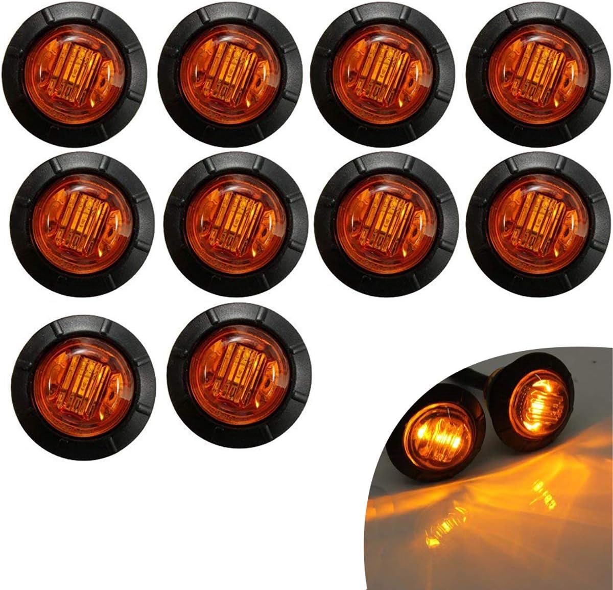 10 stuks 3/4 Inch Mount LED Rear Side Marker Indicator Lights voor vrachtwagens, Traile, Cabine Marker, RV Marker, Marine Led Utility Strip Licht voor Boten, Achterlicht Remstop Lamp 12V (Amber)
