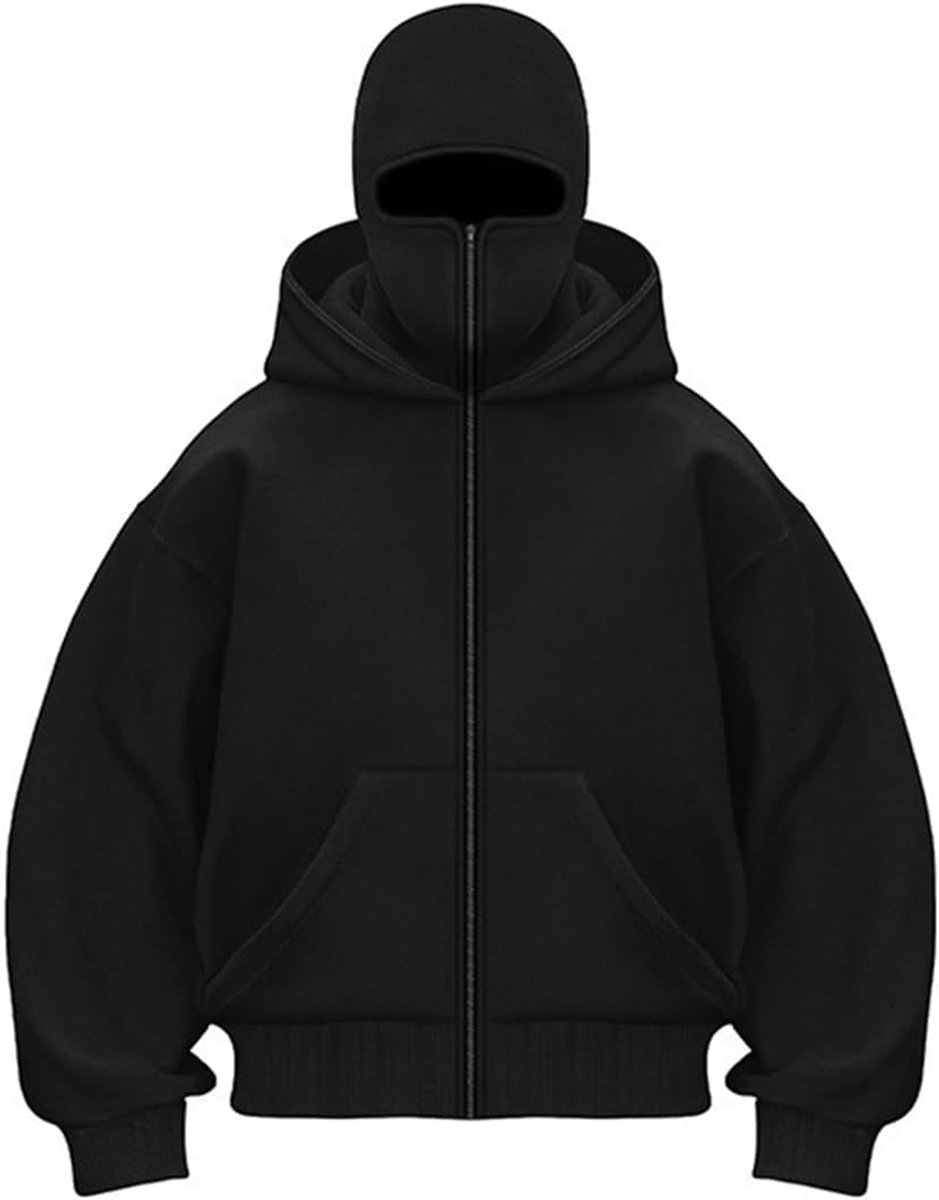 Hoodie Winter met Bivakmuts Casual Hoodie Heren Rits en Zak Winddicht Warm Jas Heren Sweatshirt Locker